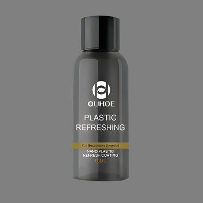 Bottle of OUHOE Plastic Refreshing product on an orange background