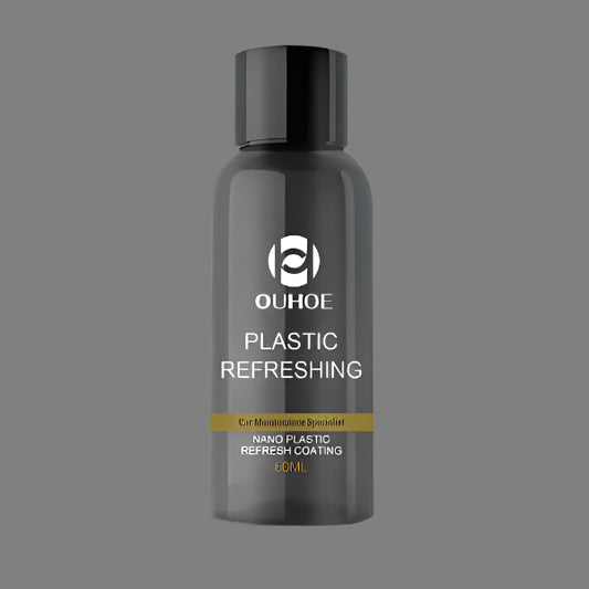 Bottle of OUHOE Plastic Refreshing product on an orange background