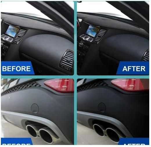 Before and after comparison of a car's interior and exhaust system.